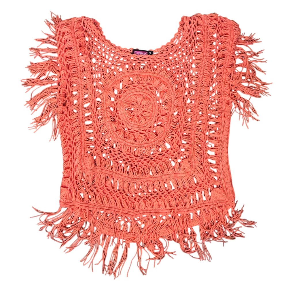 Y2K Women's Crochet Boho Shawl So What Sz-L Orange Flowy Fairy Hippie Coquette